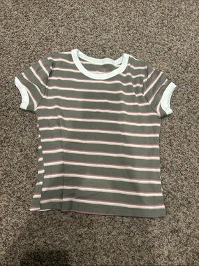 Arizona Jean Company Olive Green Pink and White Striped Crop Top